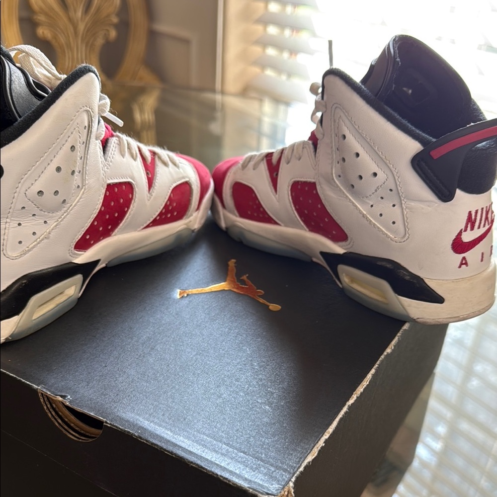 Jordan 6 Red and White Kids Sneakers - Picture 6 of 10